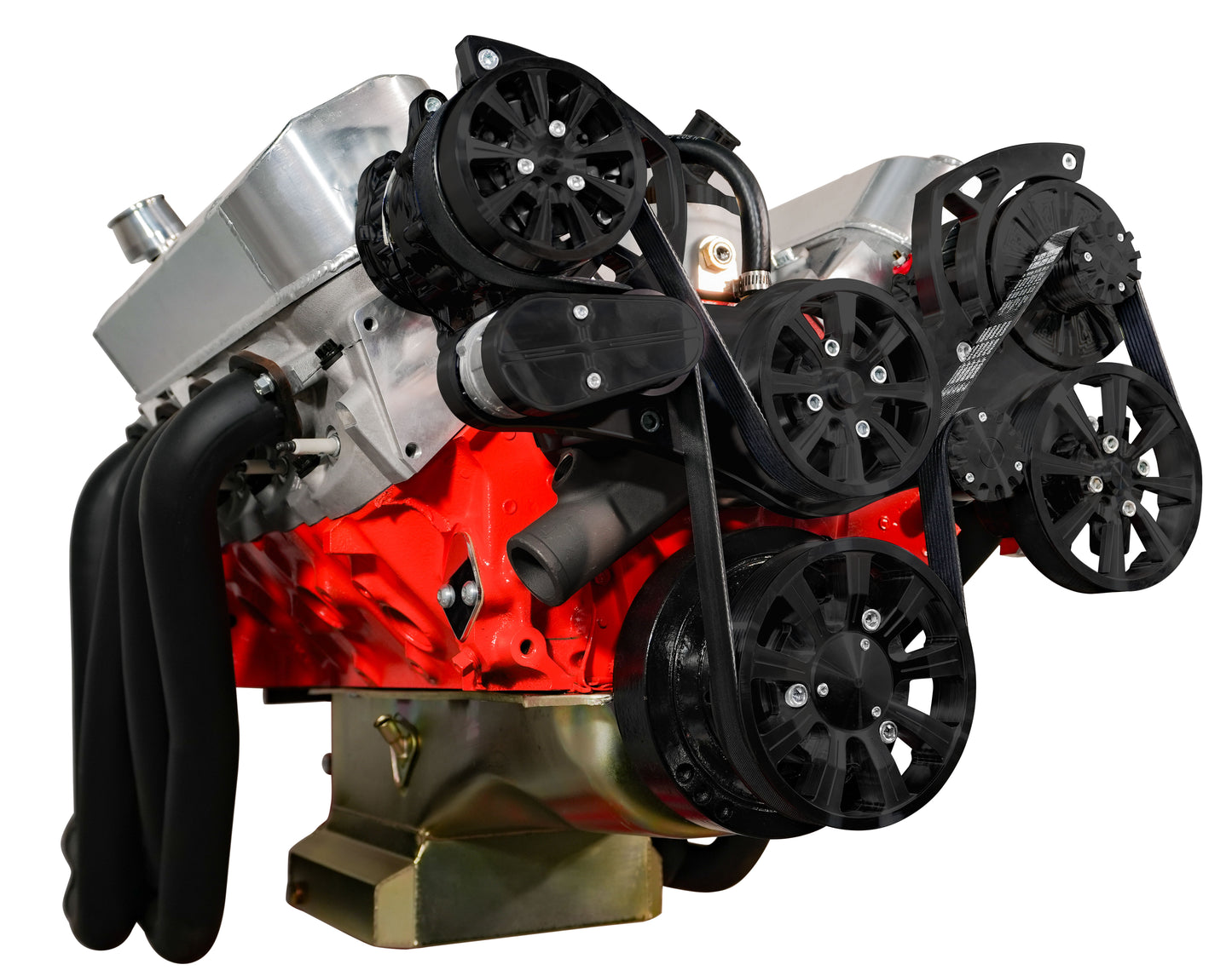 Small Block Chevy Evolution Serpentine System W/ AC  PS And ALT. Black Powder.