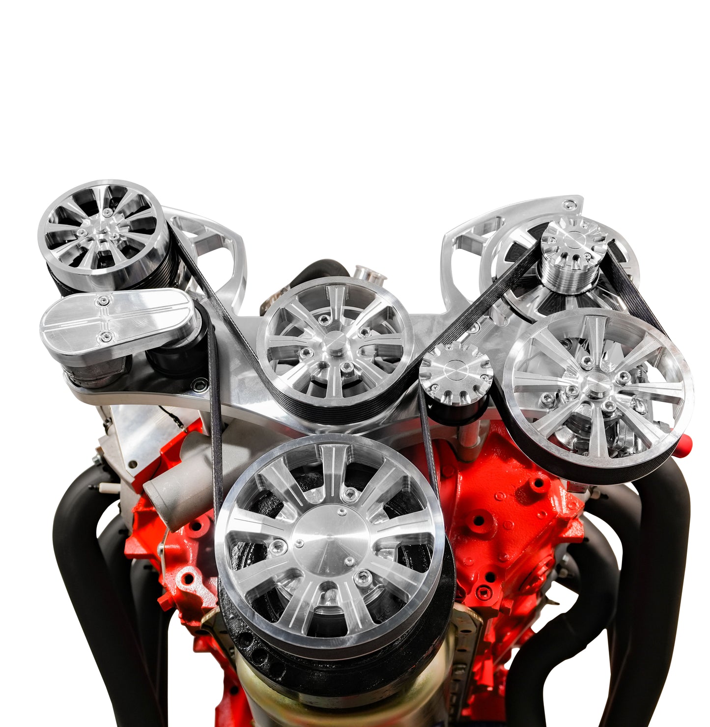 Small Block Chevy Evolution Serpentine System W/ AC  PS And ALT. Clear Powder.