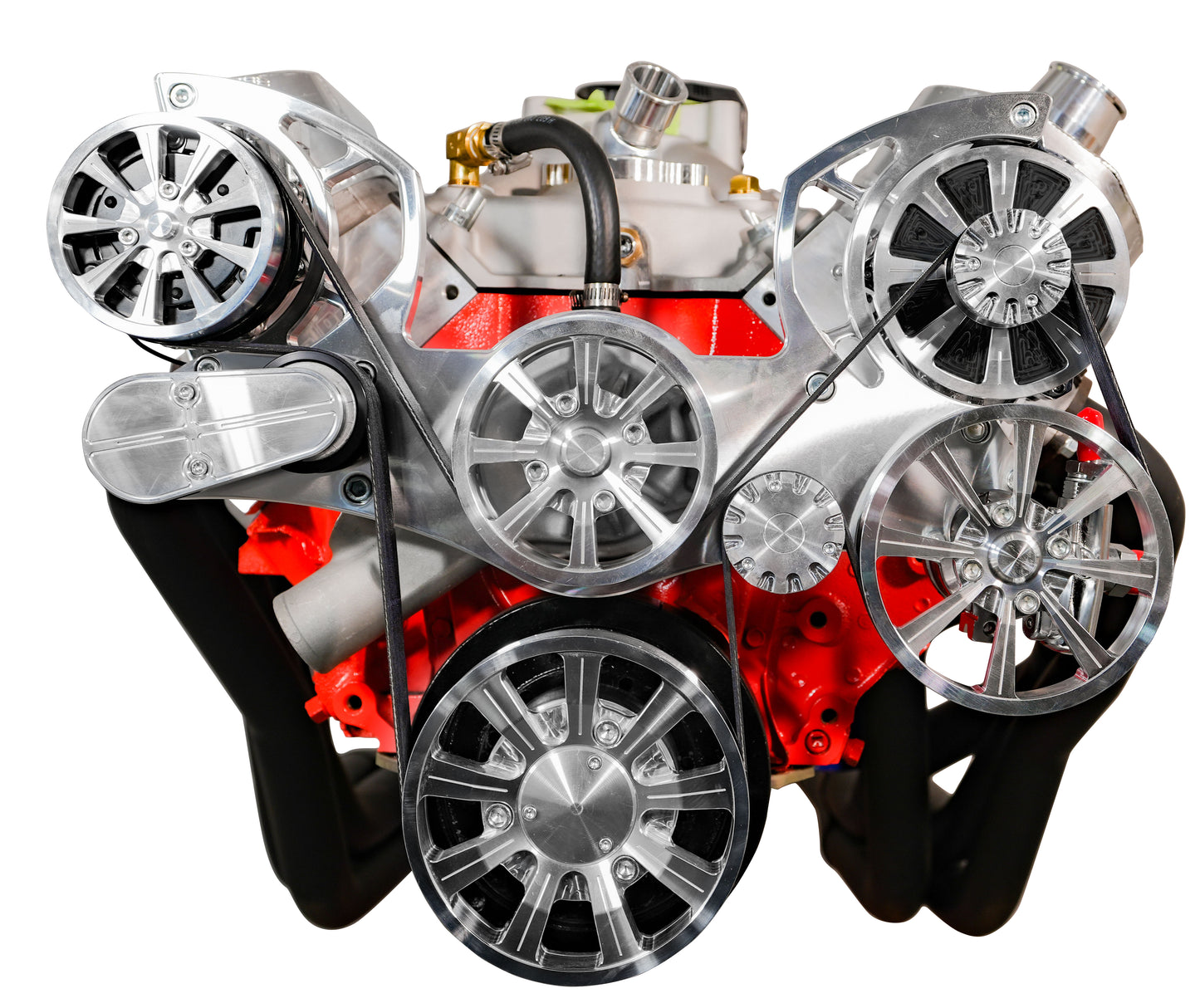 Small Block Chevy Evolution Serpentine System W/ AC  PS And ALT. Clear Powder.