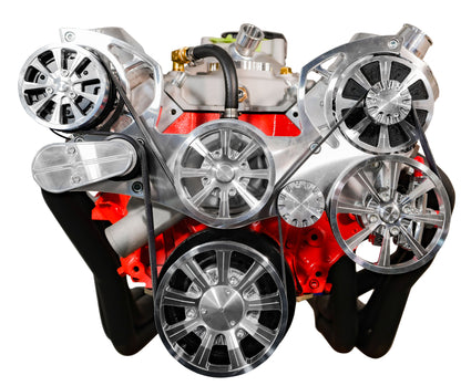 Small Block Chevy Evolution Serpentine System W/ AC  PS And ALT. Clear Powder.