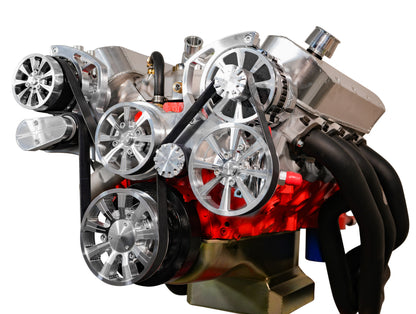 Big Block Chevy Evolution Serpentine System W/ AC  PS And ALT. Clear Powder.