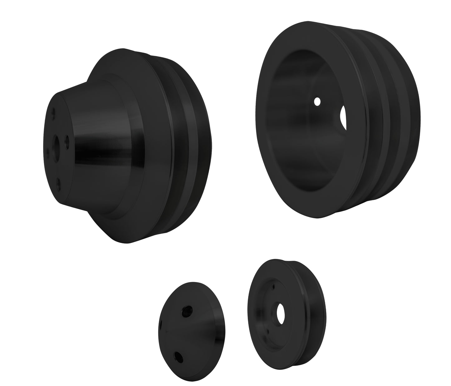 Small Block Chevy Corvette Pulley Kit - V-Belt - '71-82; Black