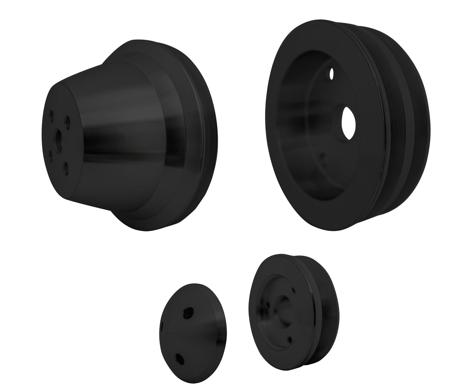 Small Block Chevy Pulley Kit - V-Belt - SWP - 2V - Black