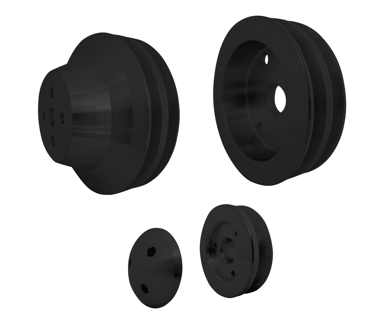 Small Block Chevy Pulley Kit - V-Belt - SWP - 2V - Black