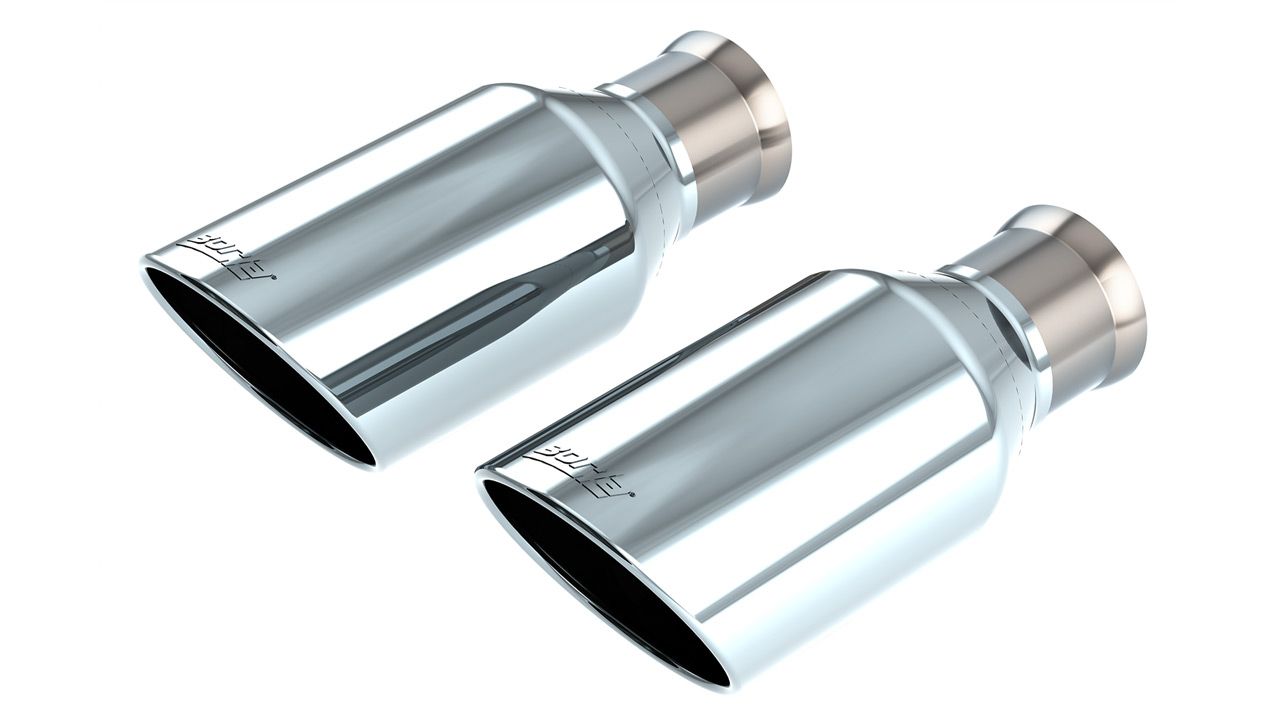 2021-2024 Ram 1500 TRX Tip Kit Single Round Rolled Edge Angle-Cut Bright Chrome