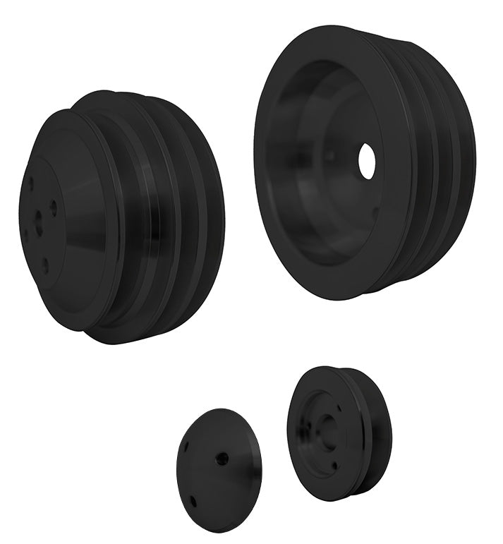 Small Block Chevy Pulley Kit - 3V - LWP - Black