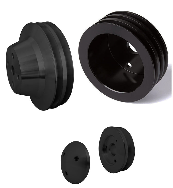 Small Block Chevy High Flow V-Belt Pulley Kit - LWP - Black