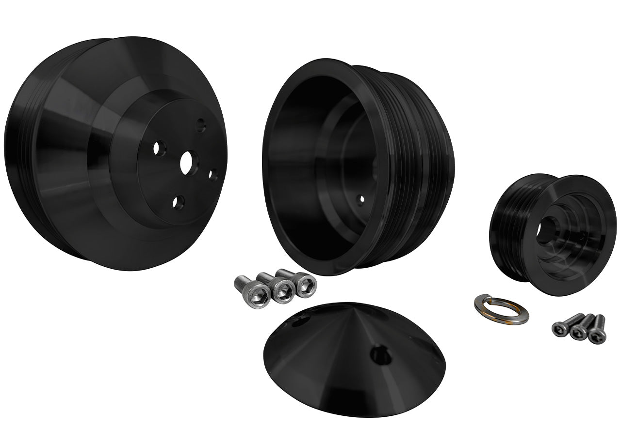 Small Block Chevy Serpentine Pulley Kit - LWP - 2V - Black