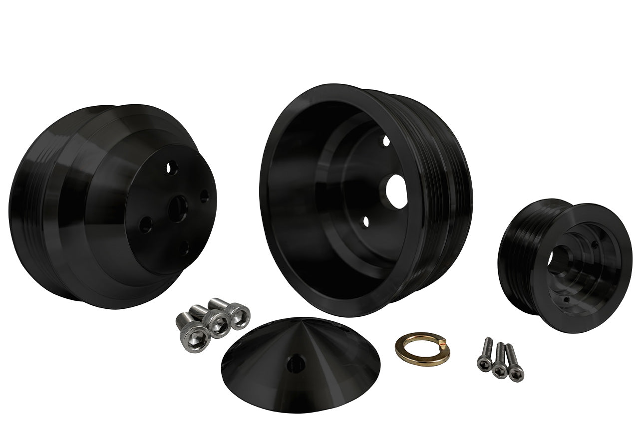 Small Block Chevy Serpentine Pulley Kit - LWP - 2V - Black