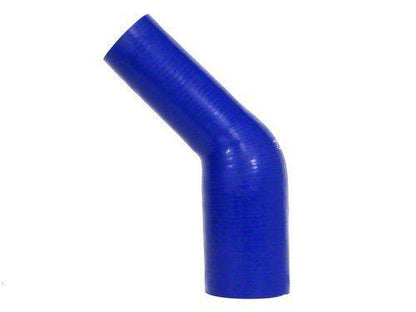 HPS 3-1/2" - 4" ID, Silicone 45 Degree Elbow Reducer Coupler Hose, High Temp 4-ply Reinforced, Blue, 89mm - 102mm ID