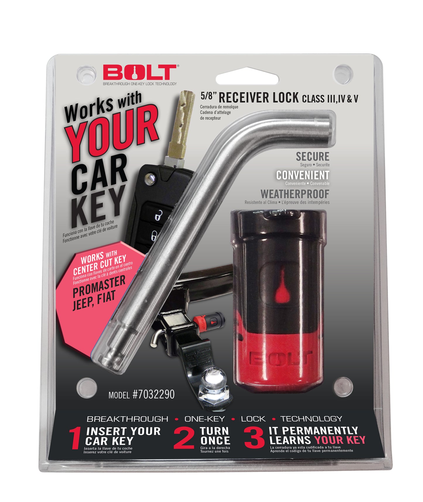 BOLT 5/8 In. Receiver Lock Jeep Center Cut