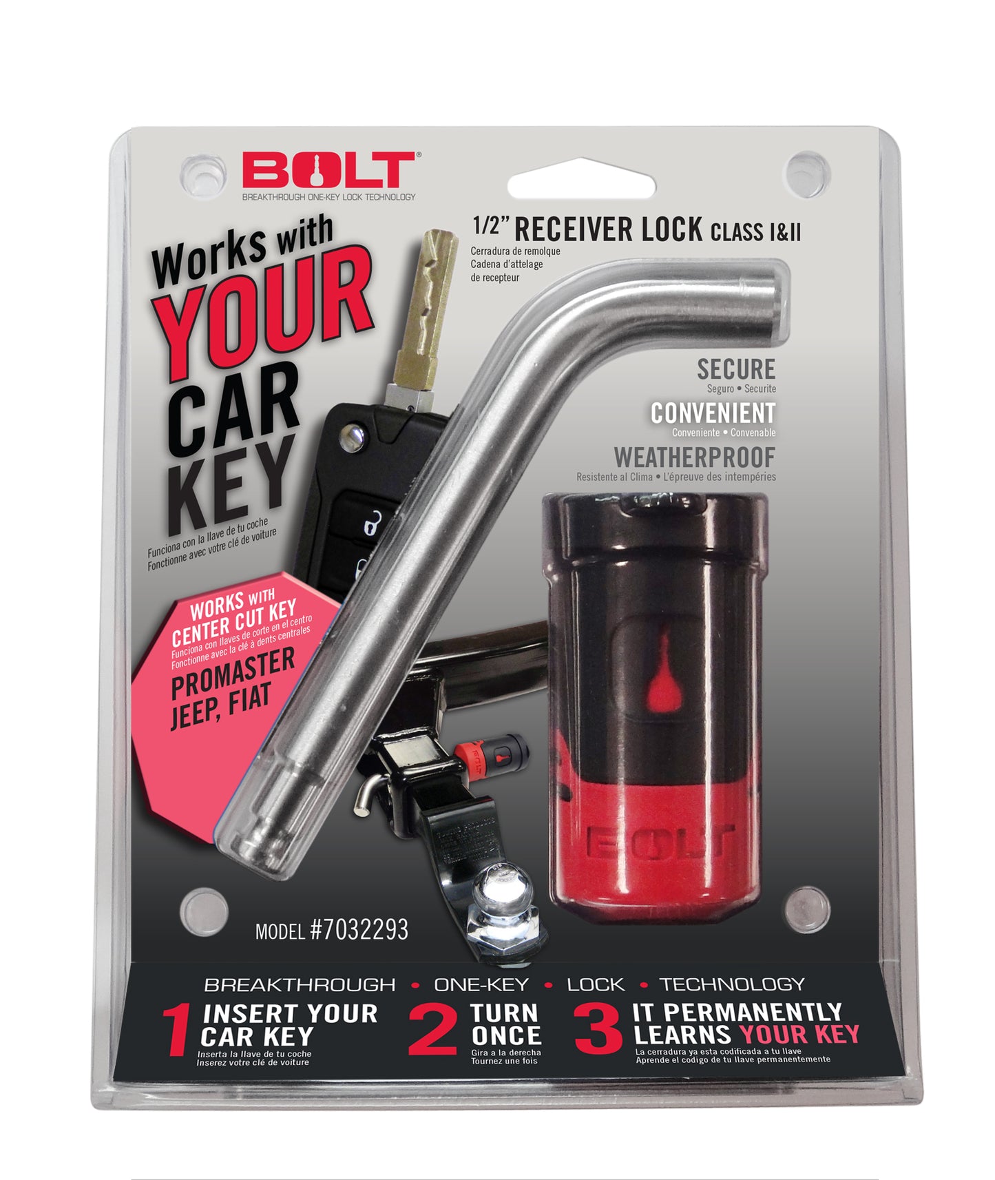 BOLT 1/2 In. Receiver Lock Jeep Center Cut