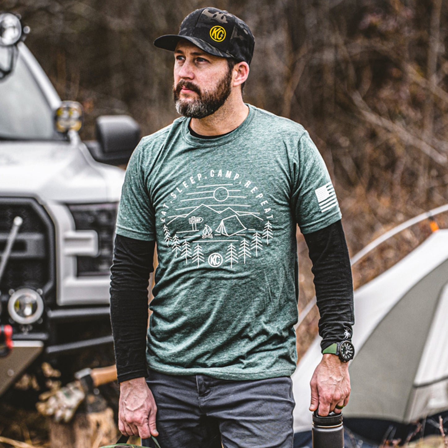 KC Eat Sleep Camp Repeat Tee Shirt - Pine - 2X-Large