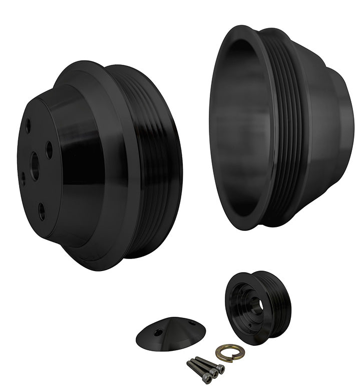 Big Block Chevy High Flow Serpentine Pulley Kit - LWP - 1V - Black