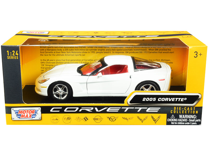 2005 Chevrolet Corvette C6 White with Red Interior "History of Corvette" Series 1/24 Diecast Model Car by Motormax  free shipping USA
