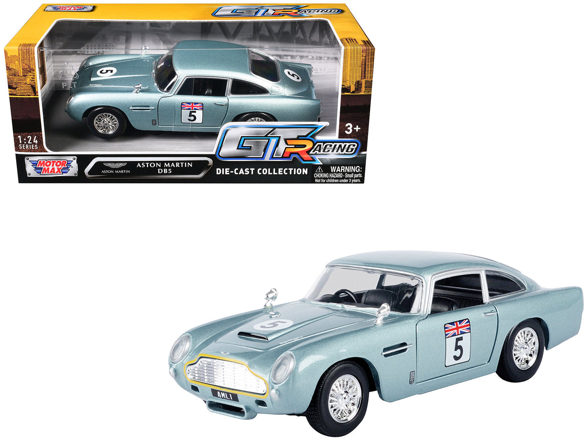 Aston Martin DB5 RHD (Right Hand Drive) #5 Light Blue Metallic "GT Racing" Series 1/24 Diecast Model Car by Motormax  free shipping USA