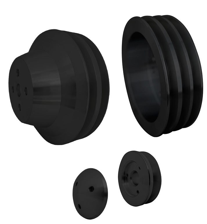 Chevy 348-409 V-Belt Pulley Kit; 3V; Black