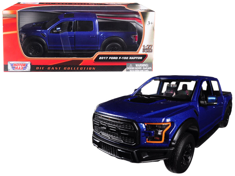 2017 Ford F-150 Raptor Pickup Truck Blue with Black Wheels 1/27 Diecast Model Car by Motormax  free shipping USA