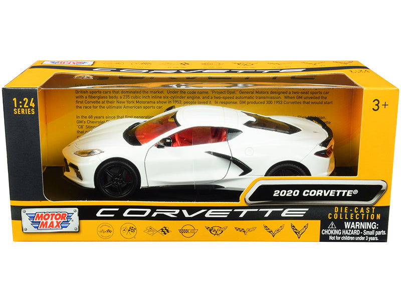2020 Chevrolet Corvette C8 Stingray White with Red Interior "History of Corvette" Series 1/24 Diecast Model Car by Motormax  free shipping USA