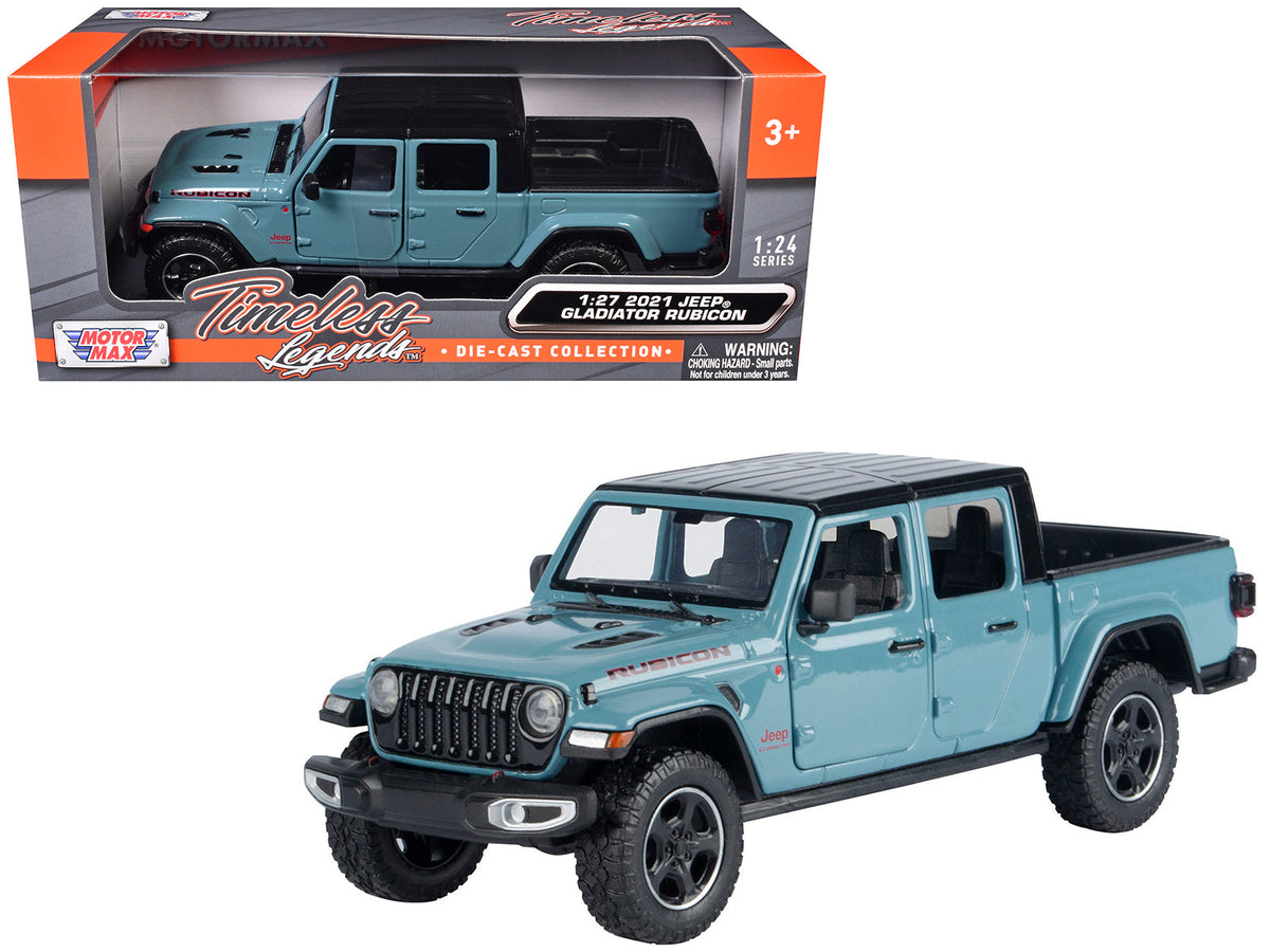 2021 Jeep Gladiator Rubicon (Closed Top) Pickup Truck Blue with Black Top 1/27 Diecast Model Car by Motormax  free shipping USA