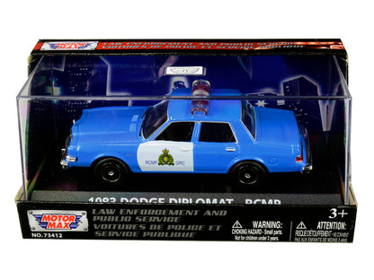 1983 Dodge Diplomat "Royal Canadian Mounted Police" (RCMP) Light Blue and White 1/43 Diecast Model Car by Motormax  free shipping USA