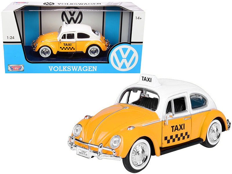 1966 Volkswagen Beetle "Taxi" Yellow with White Top 1/24 Diecast Model Car by Motormax  free shipping USA