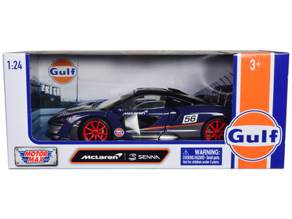 McLaren Senna #56 Dark Blue and Silver with Orange Stripes "Gulf Oil" "Gulf Die-Cast Collection" 1/24 Diecast Model Car by Motormax  free shipping USA