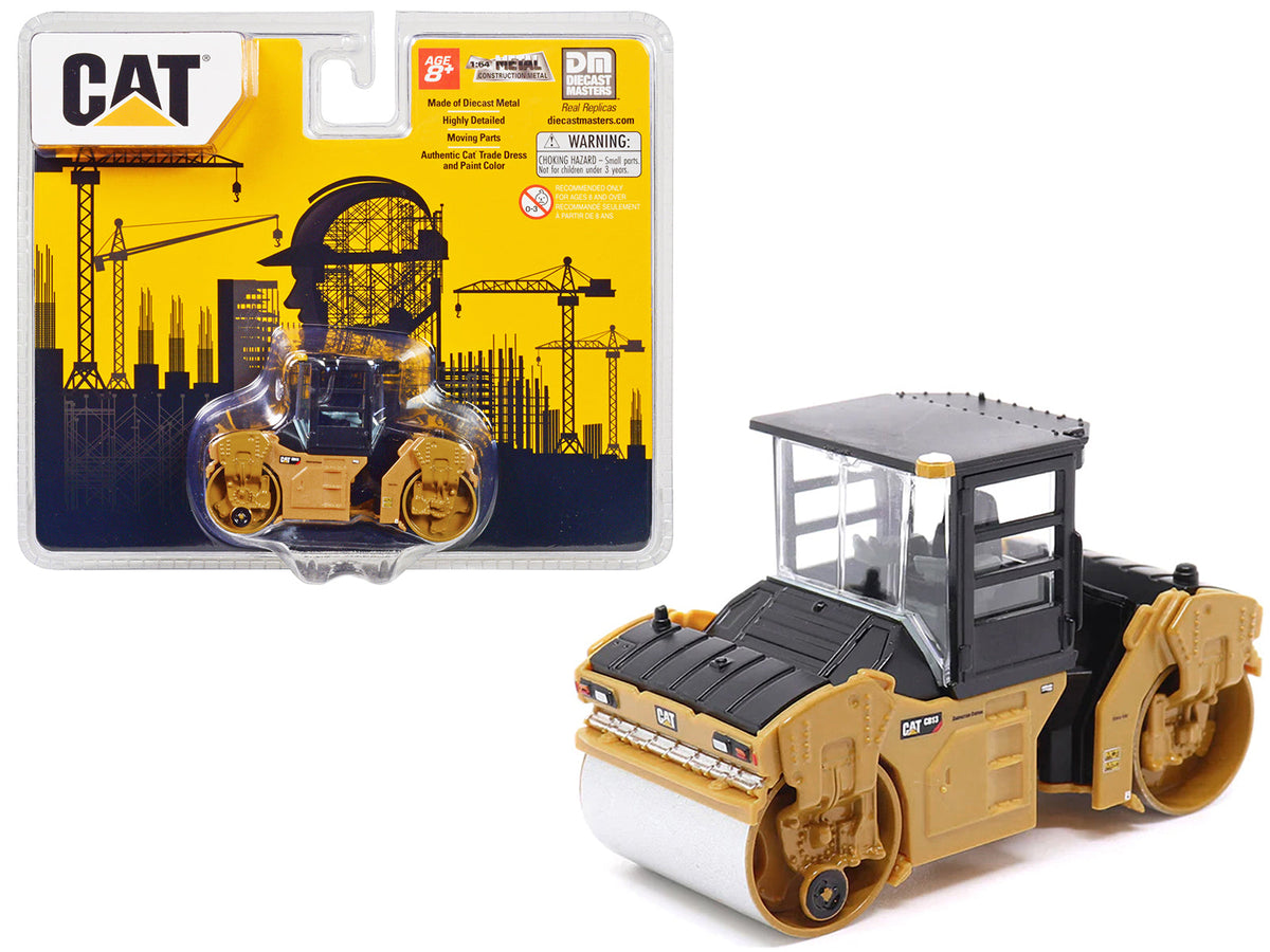CAT Caterpillar CB-13 Tandem Vibratory Roller with Cab Yellow and Black 1/64 Diecast Model by Diecast Masters  free shipping USA