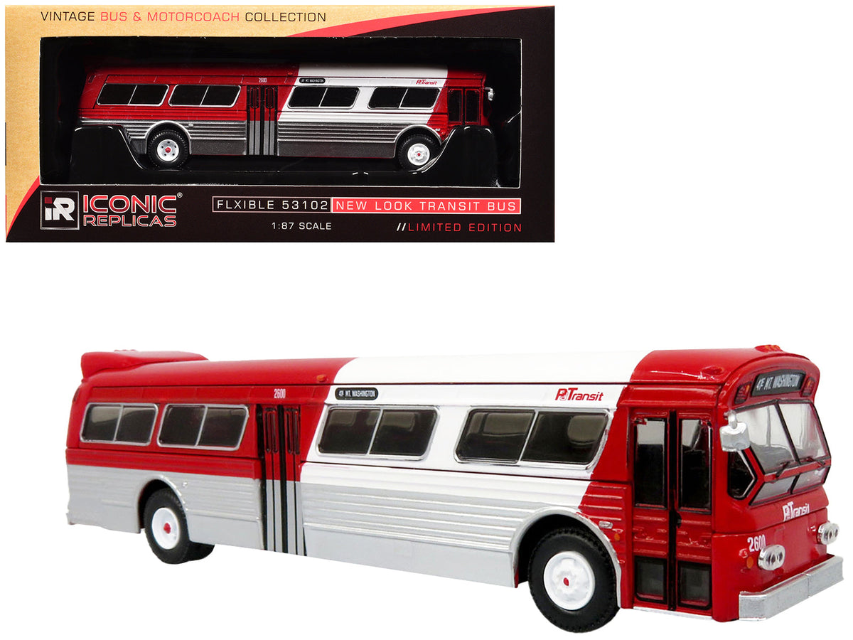 Flxible 53102 New Look Transit Bus "Pittsburgh Area Transit" Red and White "Vintage Bus & Motorcoach Collection" Limited Edition 1/87 (HO) Diecast Model by Iconic Replicas  free shipping USA