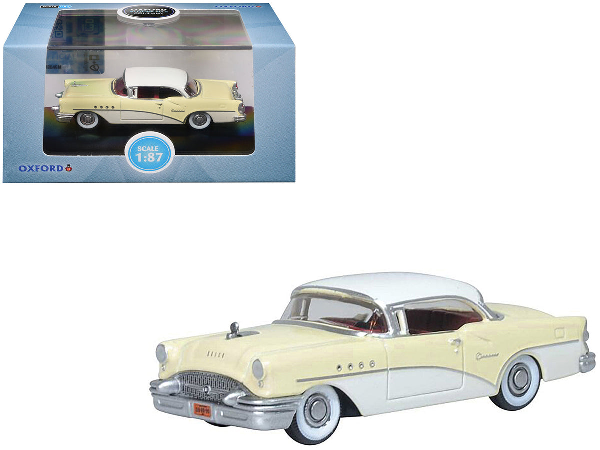 1955 Buick Century Condor Yellow and Dover White with Red Interior 1/87 (HO) Scale Diecast Model Car by Oxford Diecast  free shipping USA