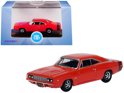 1968 Dodge Charger Bright Red with Black Stripes 1/87 (HO) Scale Diecast Model Car by Oxford Diecast  free shipping USA