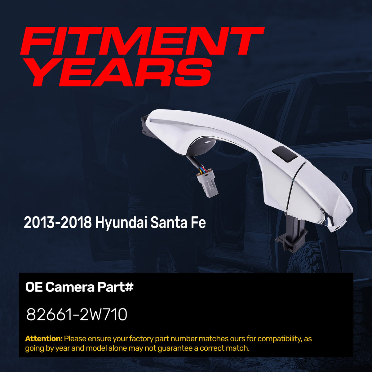 Exterior Door Handle Chrome Replacement for Hyundai Santa Fe (2013-2018) OE Part # 82661-2W710 | Front Right Passenger Side w/o Keyhole