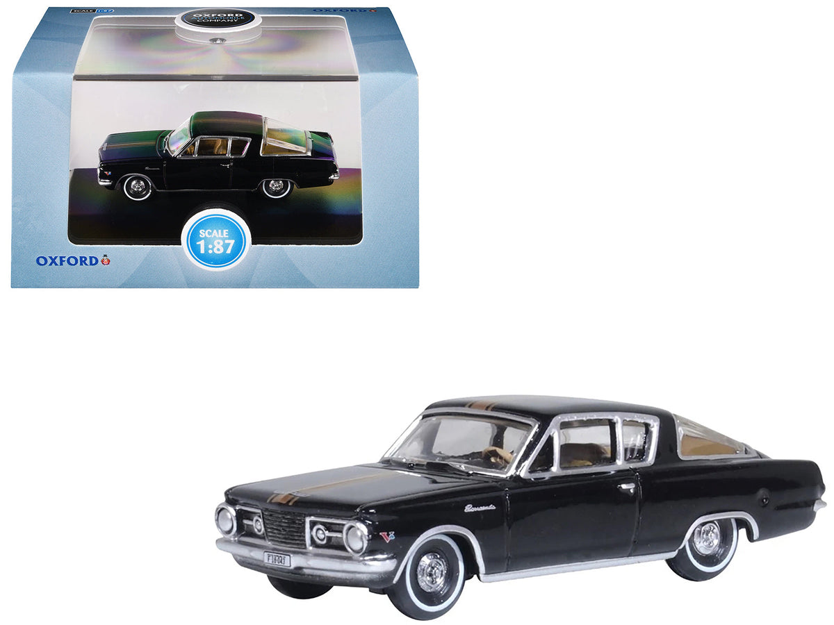 1965 Plymouth Barracuda Black with Gold Stripes 1/87 (HO) Scale Diecast Model Car by Oxford Diecast  free shipping USA