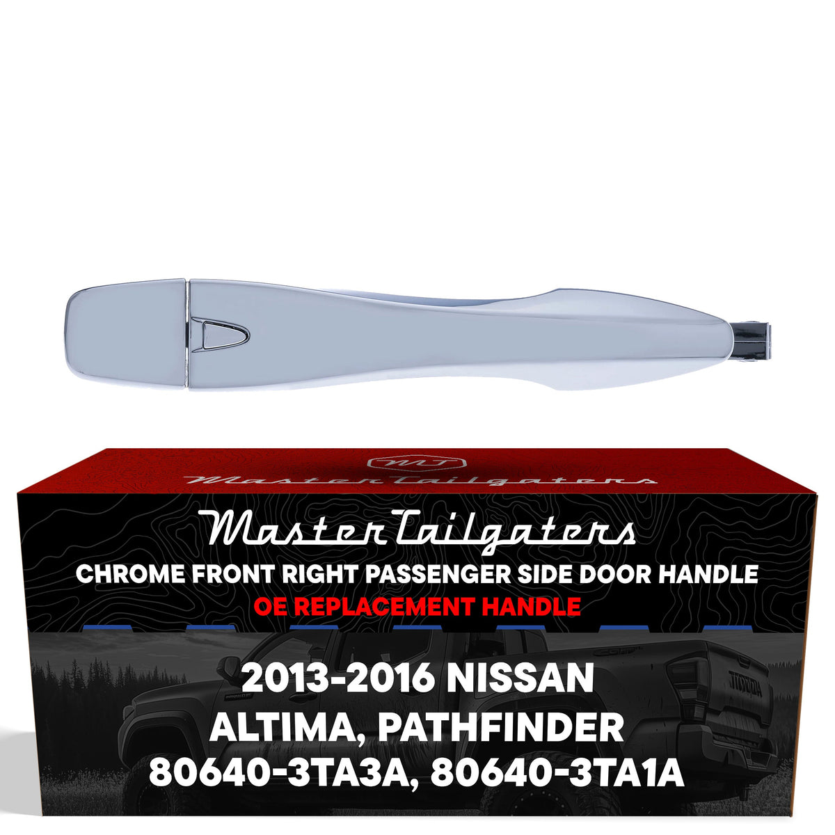 Exterior Door Handle Chrome Replacement for Nissan Altima (13-15), Pathfinder (13-16) OE Part # 80640-3TA3A, 80640-3TA1A | Front Right Passenger Side w/o Keyhole