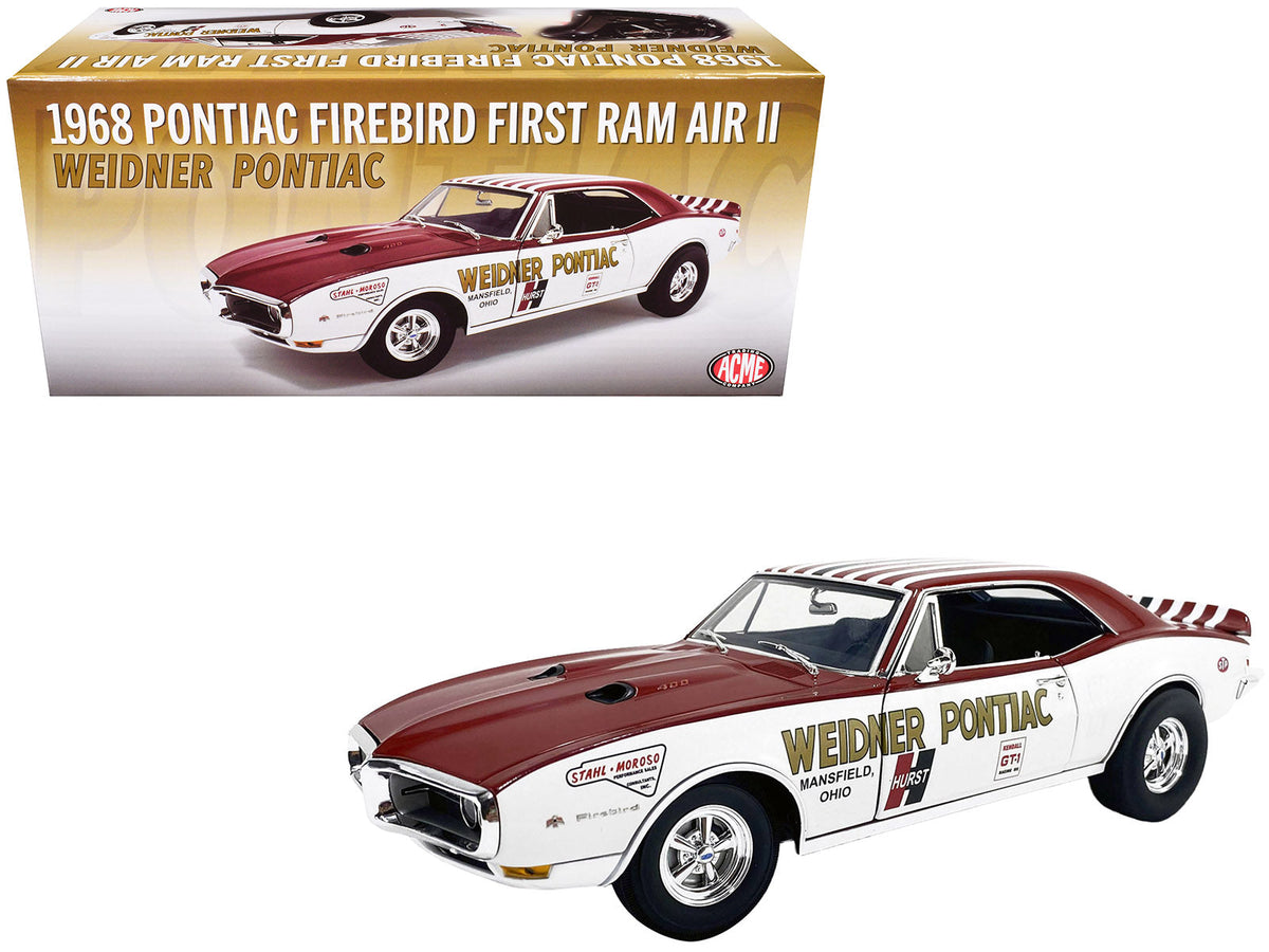 1968 Pontiac Firebird "First Ram Air II - Weidner Pontiac" White and Red with Stripes Limited Edition to 306 pieces Worldwide 1/18 Diecast Model Car by ACME  free shipping USA