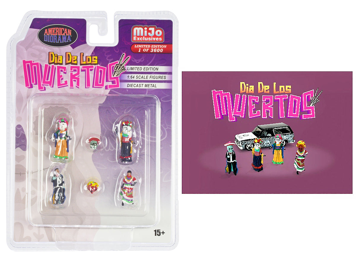 "Dia de los Muertos 2" 6 piece Diecast Set (4 Figures 2 Masks) Limited Edition to 3600 pieces Worldwide for 1/64 Scale Models by American Diorama  free shipping USA
