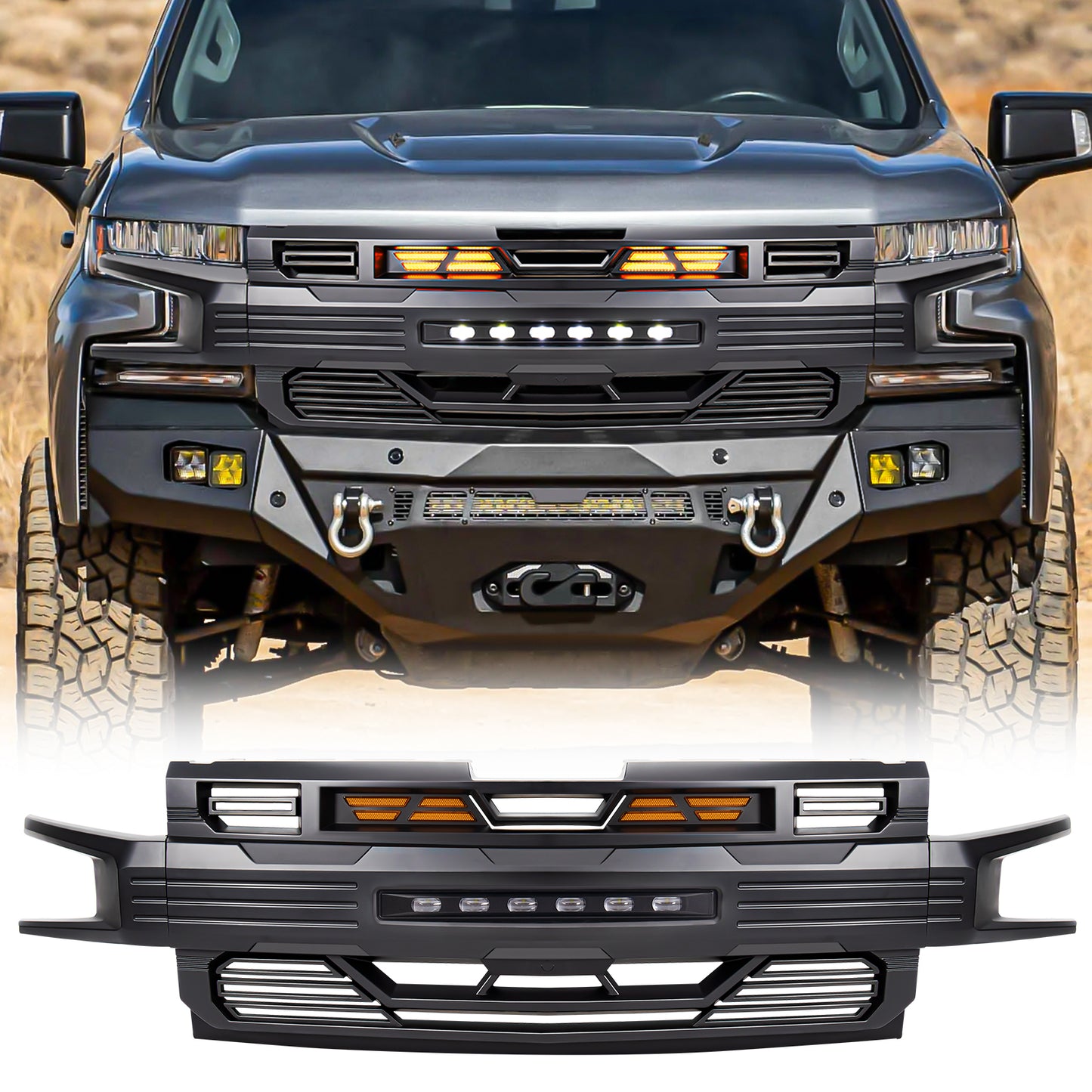 American Modified Armor Grille With Off-Road Lights - Matte Black - AMCHCA00124