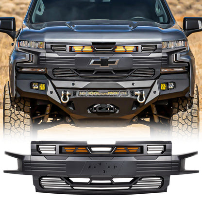 American Modified Armor Front Grille With Amber Lights - Matte Black - AMCHCA00127