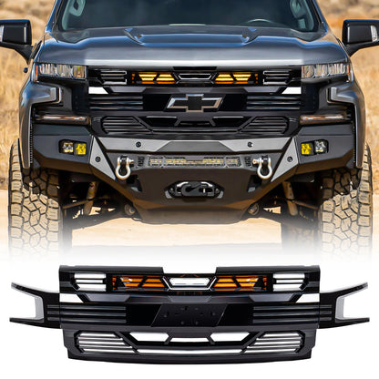 American Modified Armor Front Grille With Amber Lights - Glossy Black - AMCHCA00128
