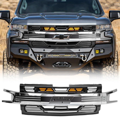 American Modified Armor Front Grille With Amber Lights - Chrome And Glossy Black - AMCHCA00129