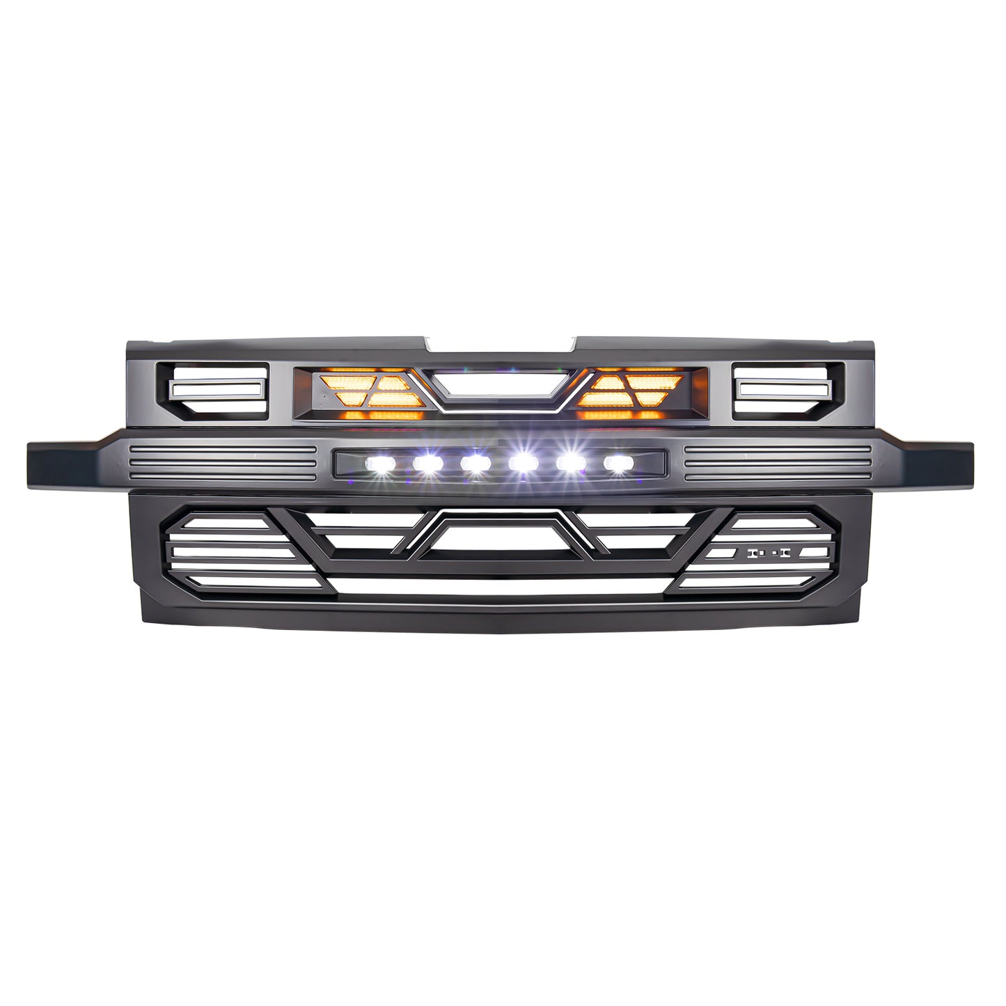 American Modified Armor Front Grille W/ Off-Road Lights And Amber Light Matte Black - AMCHCA00130