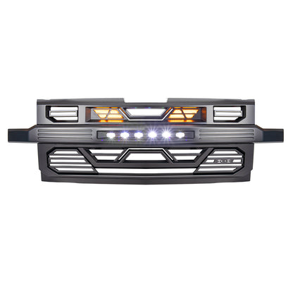 American Modified Armor Front Grille W/ Off-Road Lights And Amber Light Matte Black - AMCHCA00130