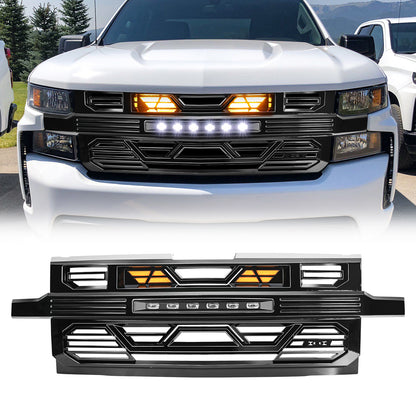 American Modified Armor Grille With Off-Road Lights - Glossy Black - AMCHCA00131