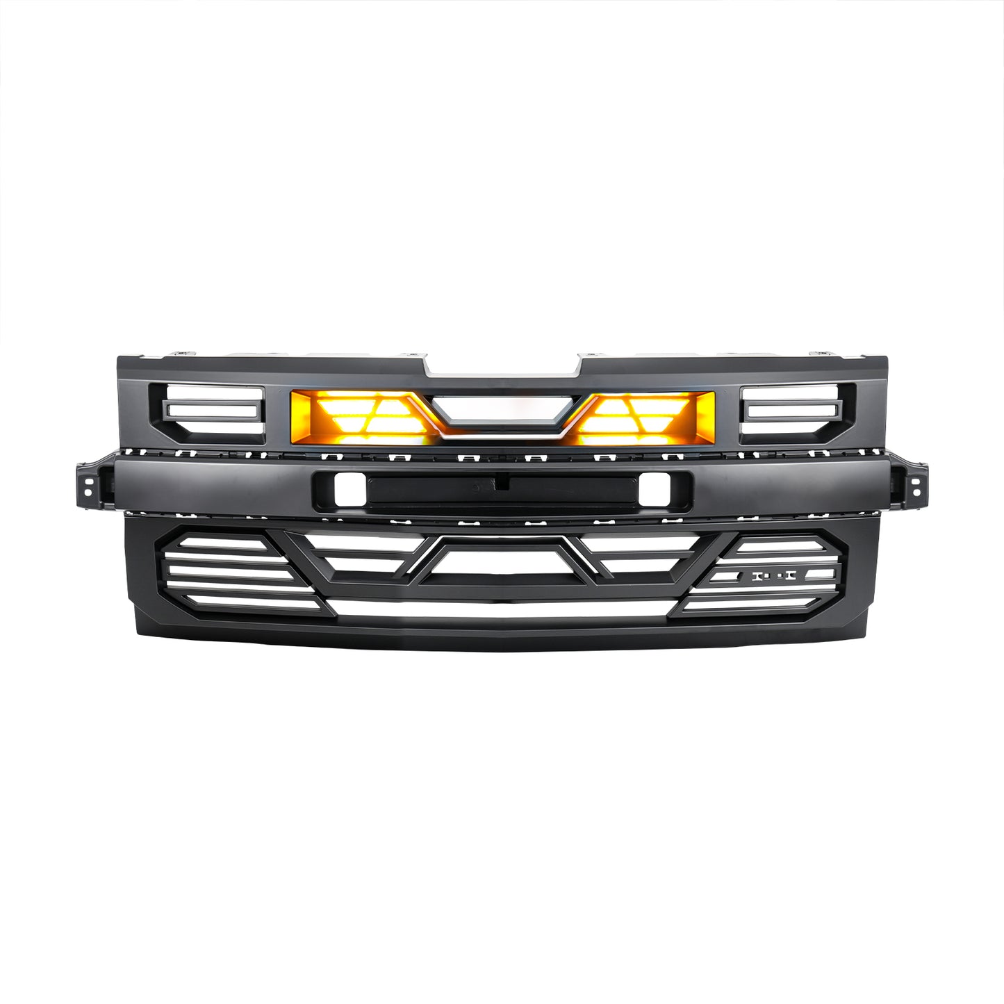 American Modified Armor Front Grille W/ Amber Lights And Emblem Base Matte Black - AMCHCA00133
