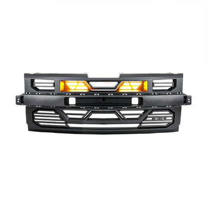 American Modified Armor Front Grille W/ Amber Lights And Emblem Base Matte Black - AMCHCA00133