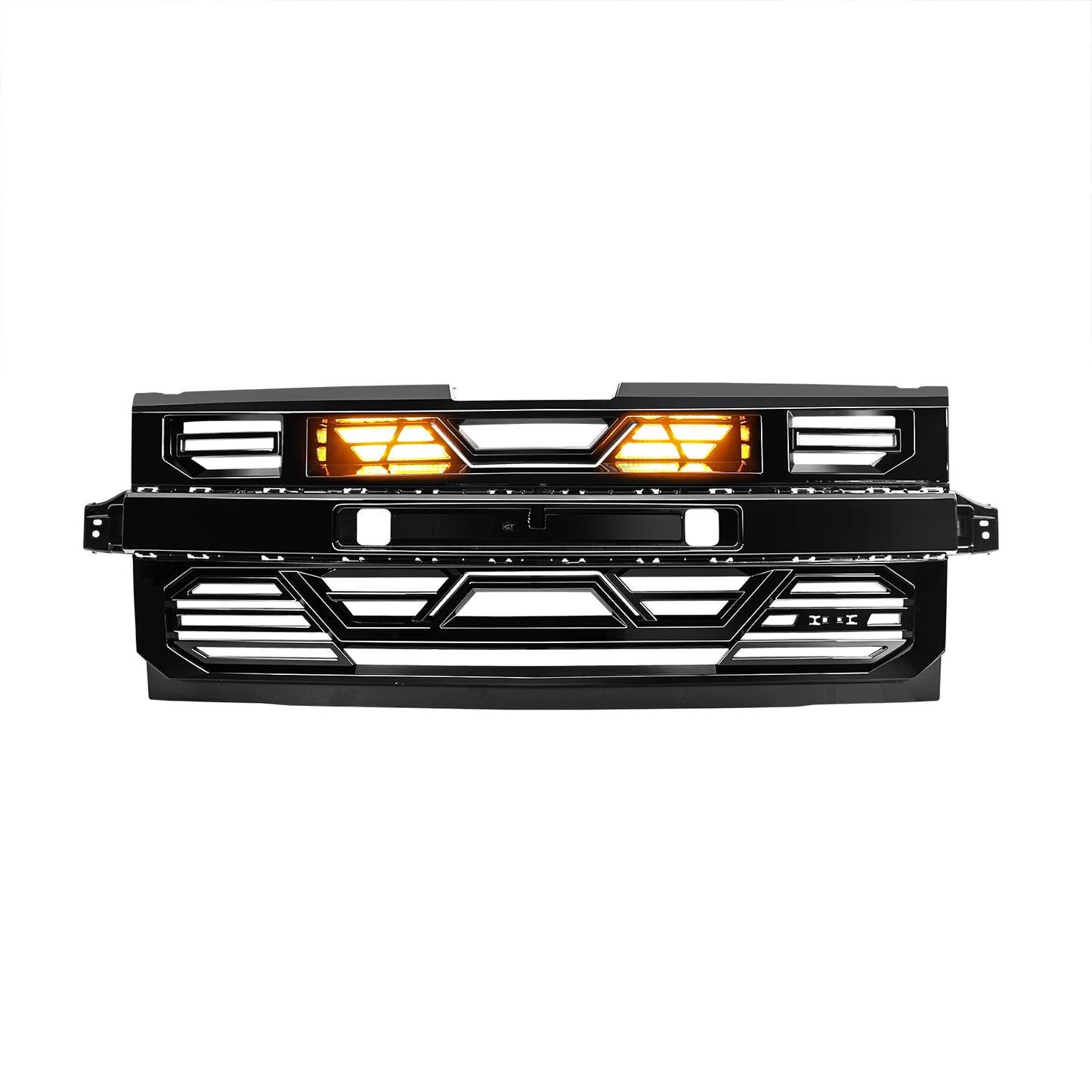 American Modified Armor Front Grille W/ Amber Lights And Emblem Base Glossy Black - AMCHCA00134