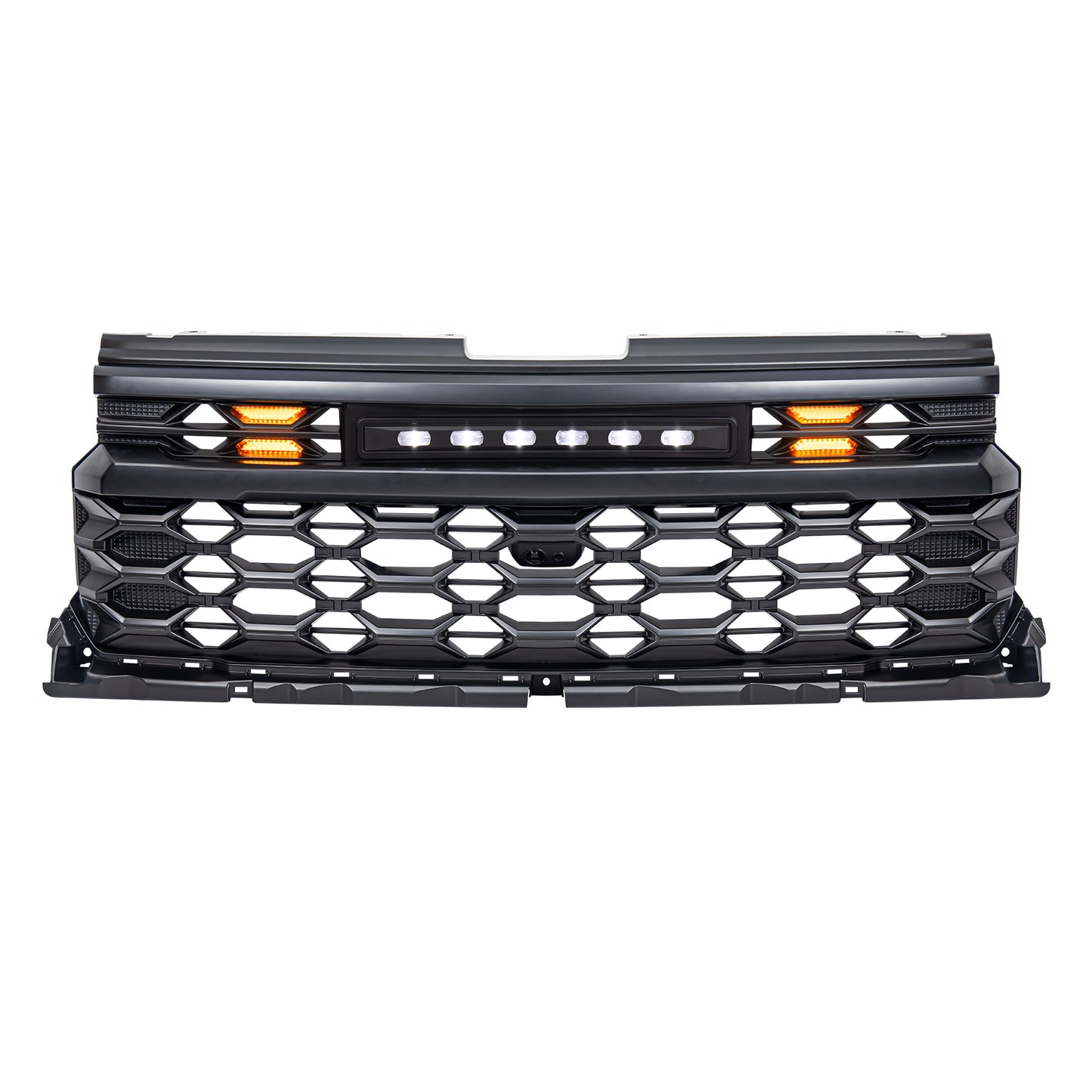 American Modified Armor Grille W/ LED Off-Road Amber Lights & Front Camera Bracket - Matte Black - AMCHCA00140