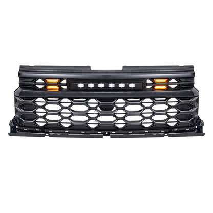 American Modified Armor Grille W/ LED Off-Road Amber Lights & Front Camera Bracket - Matte Black - AMCHCA00140