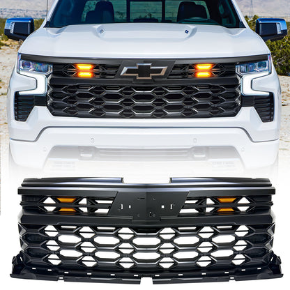 American Modified Armor Grille W/ LED Amber Lights Emblem Base & Front Camera Bracket-Matte Black - AMCHCA00141