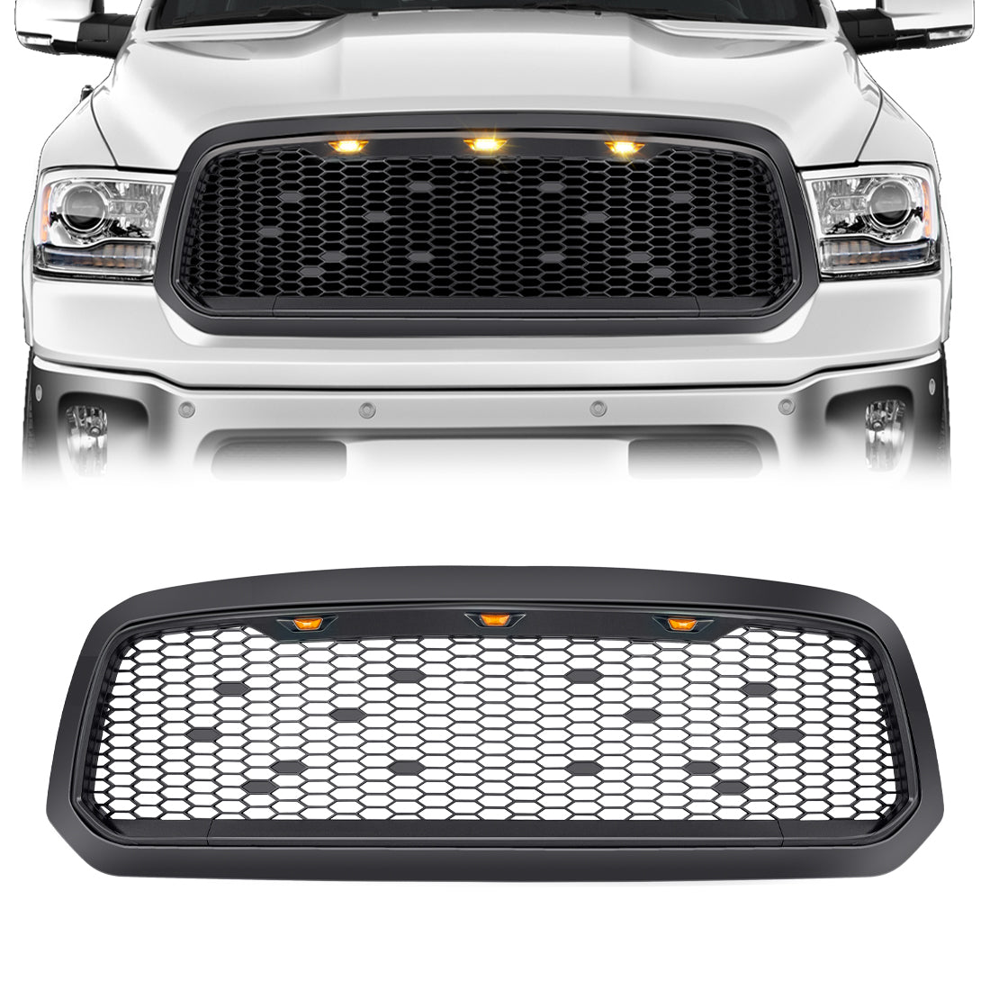 American Modified Mesh Grille W/ Amber Lights Matte Black - AMDEBA00102